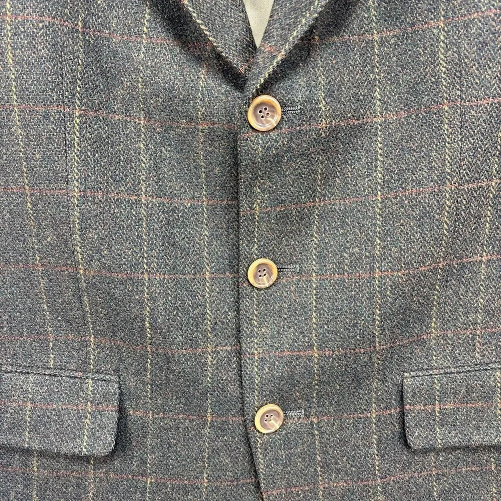 Palm Beach Plaid Tweed Blazer Mens 46 Brown 100% Wool Sport Coat‎ Vintage